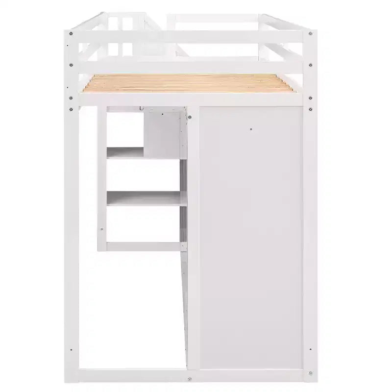GDFStudio Duke Letto a soppalco con 3 scaffali, 2 armadi e 2 cassetti, scala con contenitore