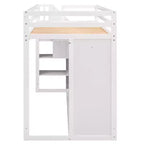 GDFStudio Duke Letto a soppalco con 3 scaffali, 2 armadi e 2 cassetti, scala con contenitore