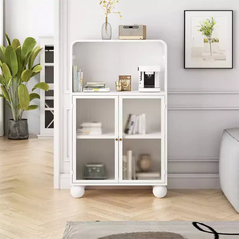 Bathroom Floor Cabinet, 45.28 H Storage Cabinet with Glass Door Shelves, Freestanding Display Cabinet for Kitchen, Living Room, Hallway.