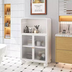 Mobiletto da Bagno con Ante, Mobile Contenitore Alto 115 cm con Sportelli in Vetro, Armadietto Espositore Autoportante per Cucina, Soggiorno, Corridoio.