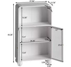 Mobiletto da Bagno con Ante, Mobile Contenitore Alto 115 cm con Sportelli in Vetro, Armadietto Espositore Autoportante per Cucina, Soggiorno, Corridoio.
