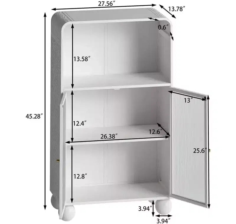 Mobiletto da Bagno con Ante, Mobile Contenitore Alto 115 cm con Sportelli in Vetro, Armadietto Espositore Autoportante per Cucina, Soggiorno, Corridoio.