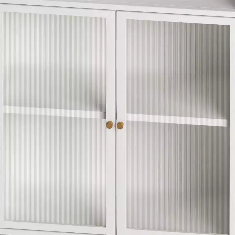Mobiletto da Bagno con Ante, Mobile Contenitore Alto 115 cm con Sportelli in Vetro, Armadietto Espositore Autoportante per Cucina, Soggiorno, Corridoio.