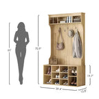 MAYEERTY Appendiabiti da Ingresso in Legno di Noce Nero 71" con Scarpiera, 7 Ganci - Autoportante, Panchina Regolabile, per Ingresso/Mudroom