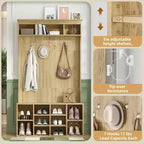 MAYEERTY Appendiabiti da Ingresso in Legno di Noce Nero 71" con Scarpiera, 7 Ganci - Autoportante, Panchina Regolabile, per Ingresso/Mudroom