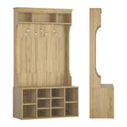 MAYEERTY Appendiabiti da Ingresso in Legno di Noce Nero 71" con Scarpiera, 7 Ganci - Autoportante, Panchina Regolabile, per Ingresso/Mudroom
