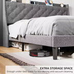 Struttura Letto Imbottita King Size con Porte USB, Testiera a Orecchioni, Ripiano Portaoggetti e Stazione di Ricarica, Design Trapuntato a Bottoni
