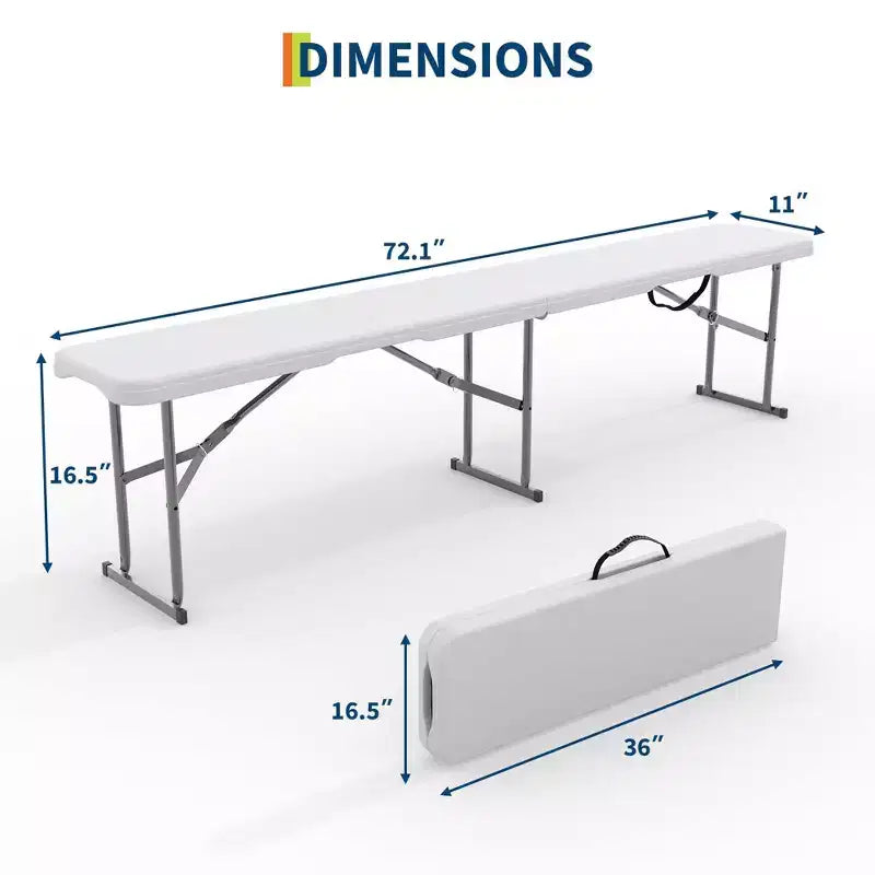 Panca Pieghevole Portatile 180cm, 2 Pezzi, Panca Pieghevole in Plastica HDPE con Maniglia per il Trasporto per Picnic all'Aperto, Campeggio, Feste e Attività Sportive