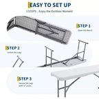 Panca Pieghevole Portatile 180cm, 2 Pezzi, Panca Pieghevole in Plastica HDPE con Maniglia per il Trasporto per Picnic all'Aperto, Campeggio, Feste e Attività Sportive