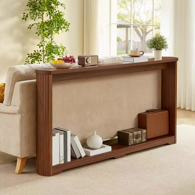TUYOHW 70 Tavolo Consolle, Tavolo Divano Moderno a Onda con Ripiano Aperto, Tavolino Stretto in Legno con Piano Spesso per Corridoio, Ingresso, Soggiorno