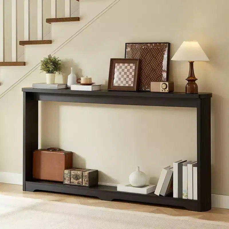 TUYOHW 70 Console Table,Modern Wave Sofa Table with Open Shelf,Narrow Wood Accent Foyer Table with Thick Top for Hallway,Entryway,Living Room