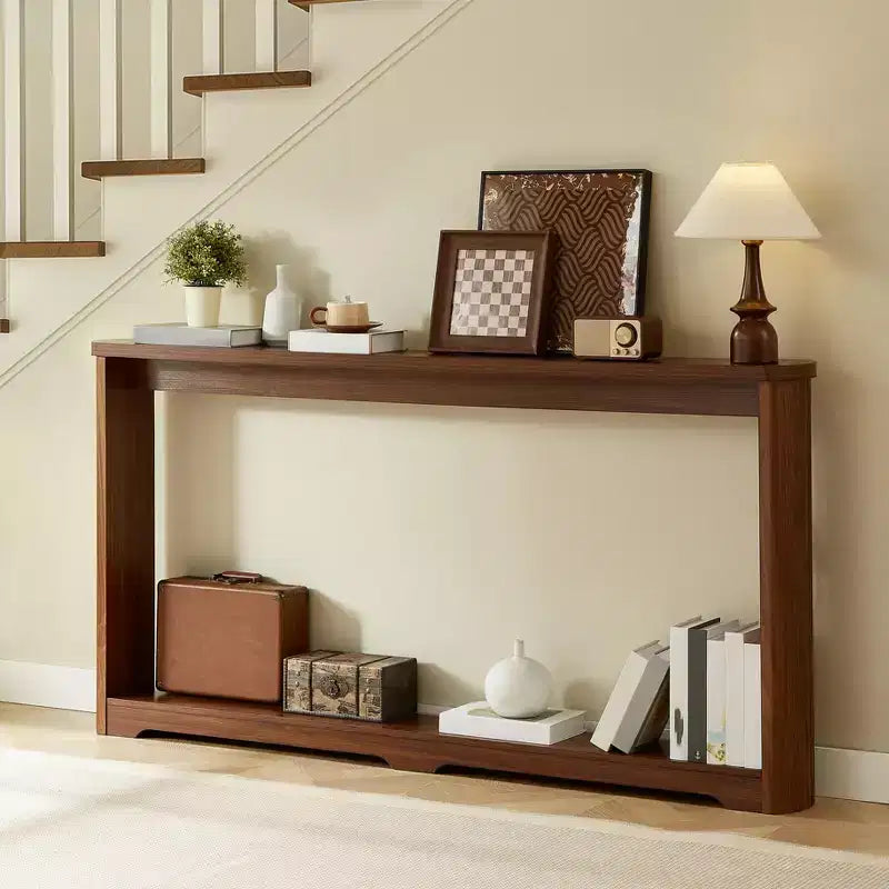 TUYOHW 70 Tavolo Consolle, Tavolo Divano Moderno a Onda con Ripiano Aperto, Tavolino Stretto in Legno con Piano Spesso per Corridoio, Ingresso, Soggiorno