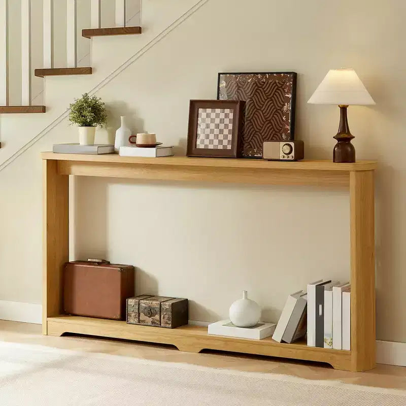 TUYOHW 70 Tavolo Consolle, Tavolo Divano Moderno a Onda con Ripiano Aperto, Tavolino Stretto in Legno con Piano Spesso per Corridoio, Ingresso, Soggiorno