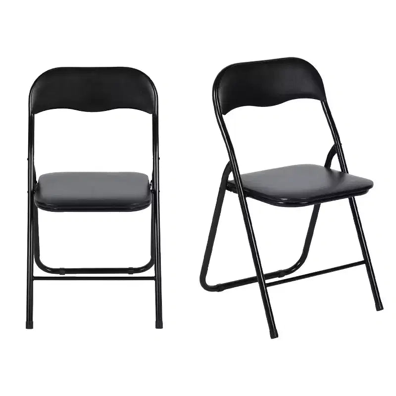 HomeRoots Set of Two Black Faux Leather and Steel Folding Chairs