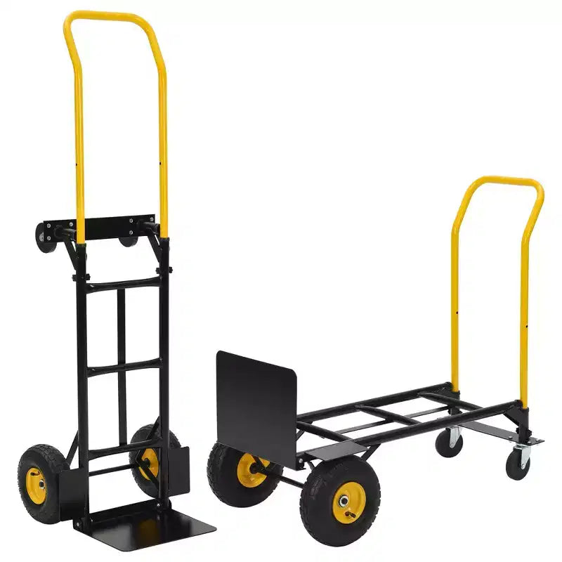 Carrello con Ruote - Capacità 180 kg Carrello a Mano Robusto con 4 Ruote Antiforatura, Carrello a Mano 2 in 1