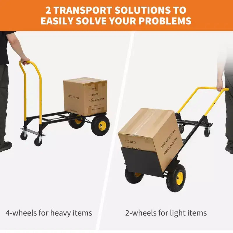 Carrello con Ruote - Capacità 180 kg Carrello a Mano Robusto con 4 Ruote Antiforatura, Carrello a Mano 2 in 1