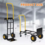 Carrello con Ruote - Capacità 180 kg Carrello a Mano Robusto con 4 Ruote Antiforatura, Carrello a Mano 2 in 1