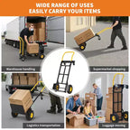 Carrello con Ruote - Capacità 180 kg Carrello a Mano Robusto con 4 Ruote Antiforatura, Carrello a Mano 2 in 1