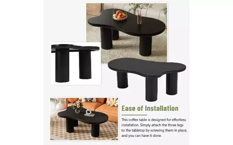 TUYOHW Tavolino da caffè in MDF a forma di nuvola con bordo arrotondato, gambe cilindriche spesse, tavolino centrale per soggiorno, tavolino irregolare con 3 gambe robuste