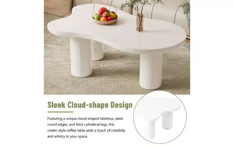 TUYOHW Tavolino da caffè in MDF a forma di nuvola con bordo arrotondato, gambe cilindriche spesse, tavolino centrale per soggiorno, tavolino irregolare con 3 gambe robuste