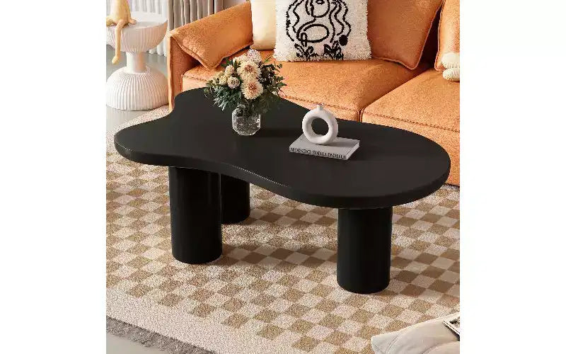 TUYOHW Tavolino da caffè in MDF a forma di nuvola con bordo arrotondato, gambe cilindriche spesse, tavolino centrale per soggiorno, tavolino irregolare con 3 gambe robuste
