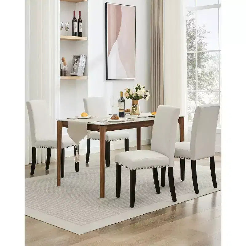 COZONY Sedie da pranzo imbottite Parsons, sedia laterale in tessuto di lino con gambe in legno per sala da pranzo, cucina, ristorante, soggiorno