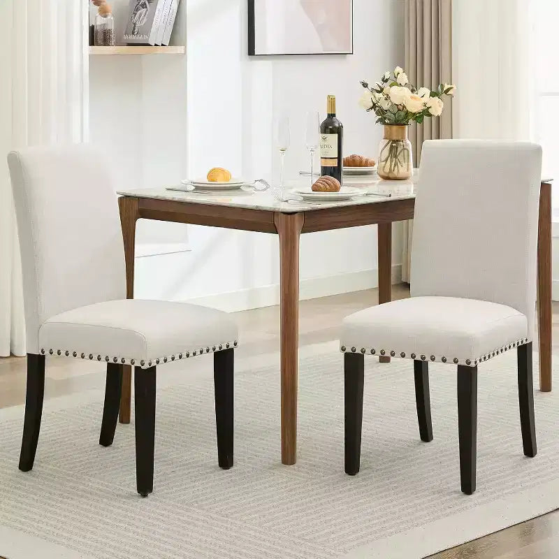 COZONY Sedie da pranzo imbottite Parsons, sedia laterale in tessuto di lino con gambe in legno per sala da pranzo, cucina, ristorante, soggiorno