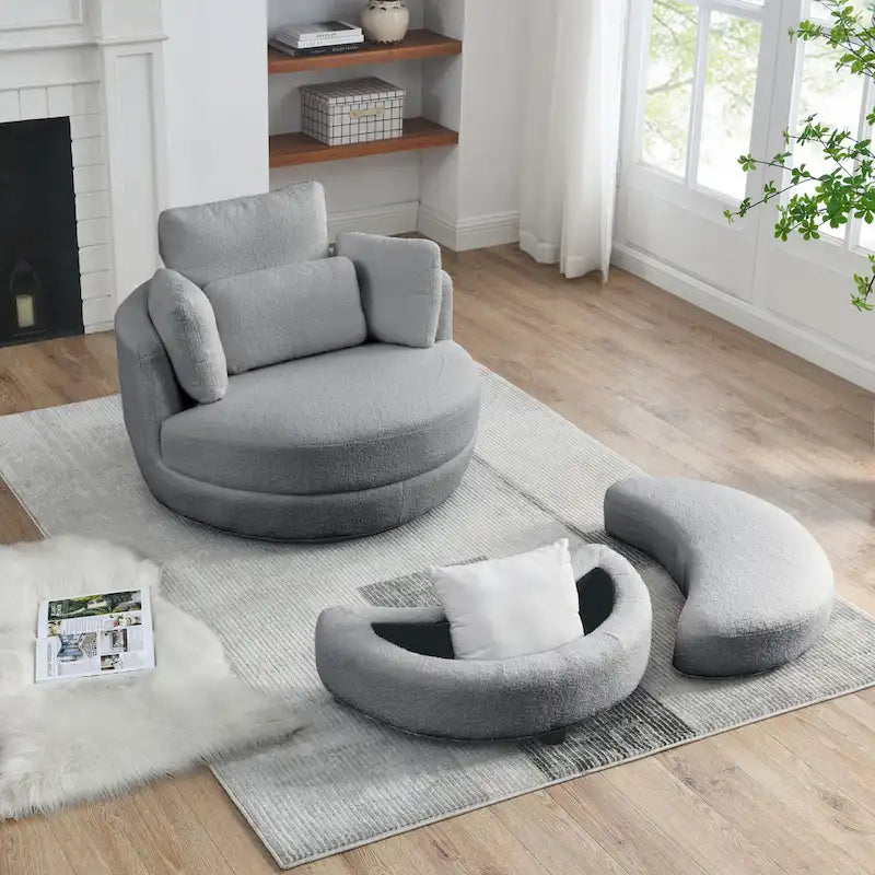 39W Moon Upholstered Swivel Accent Barrel Chair with Storage Ottoman for Living Room - 51 x 39 x 30.5